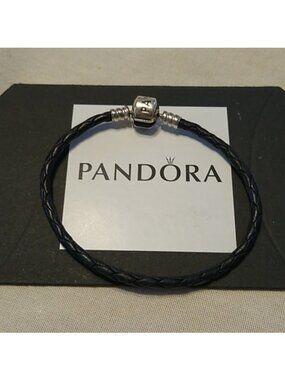 Pandora Single Black Braided Leather Bracelet  7.5"